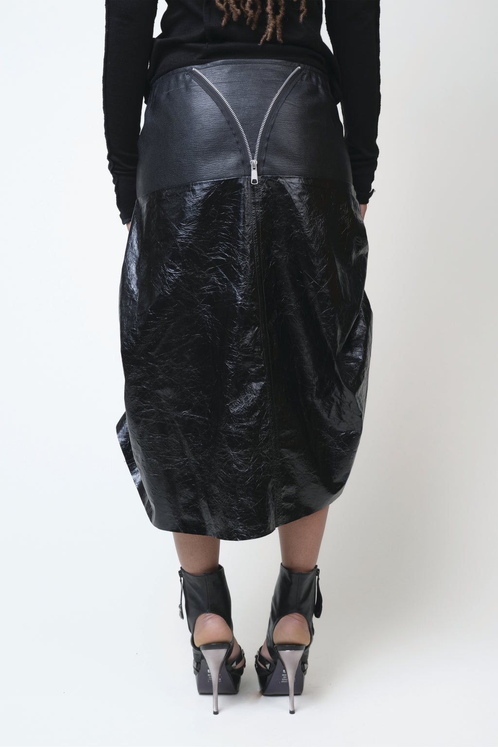 CRUMPED LEATHER CORSET SKIRT