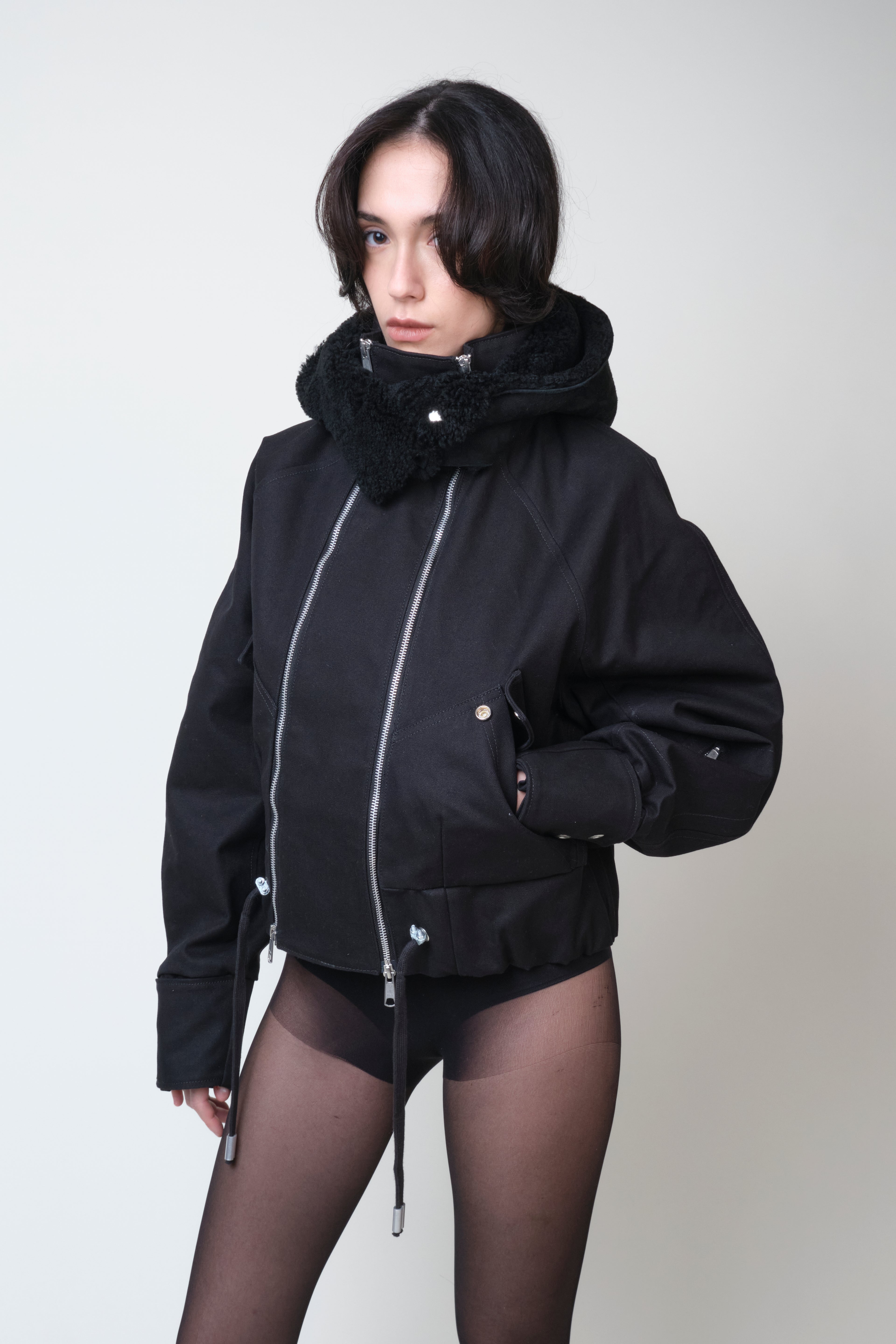 FUR HOOD DOUBLE ZIPPER BOMBER