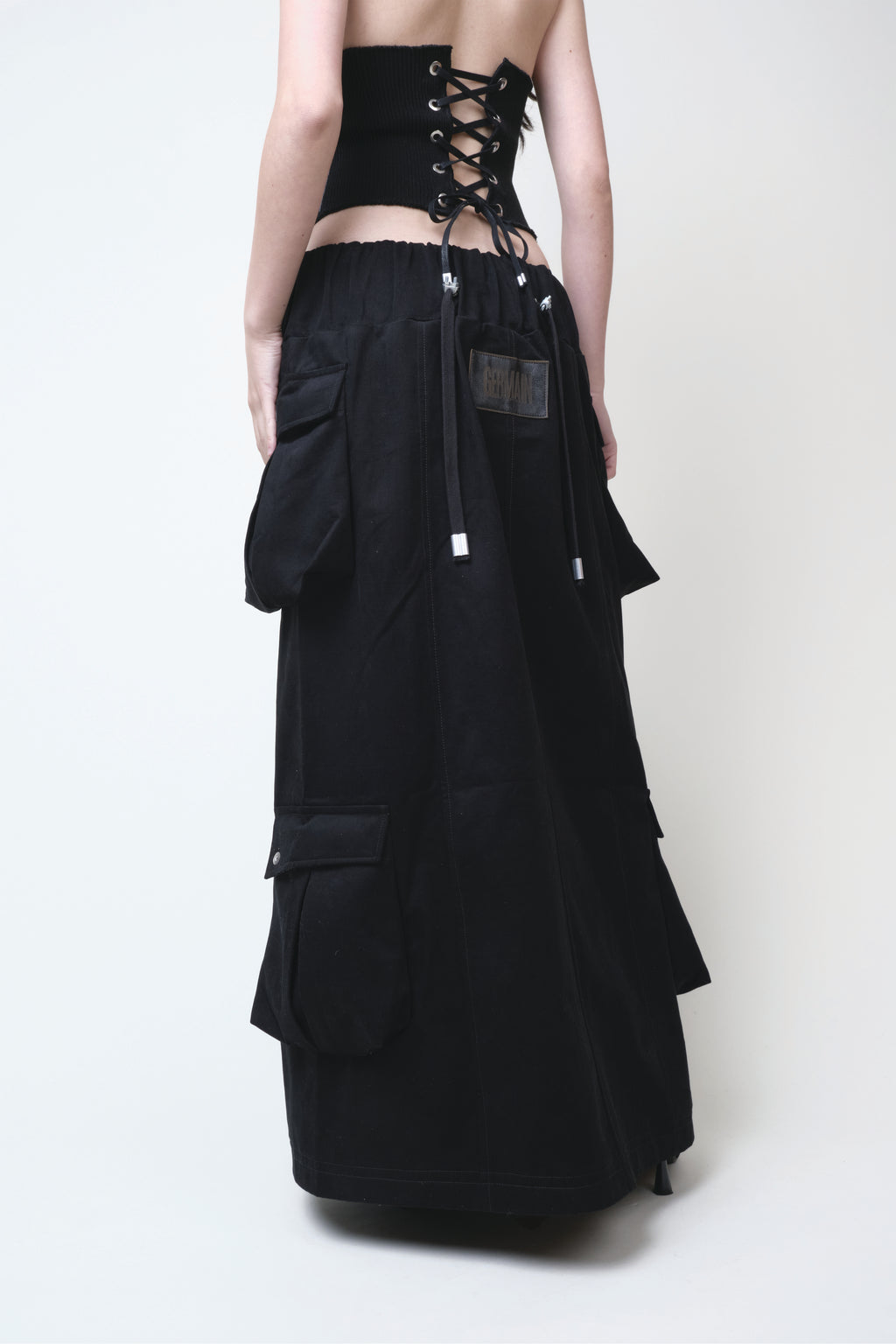 CARGO ZIPPER SKIRT BLACK COTTON