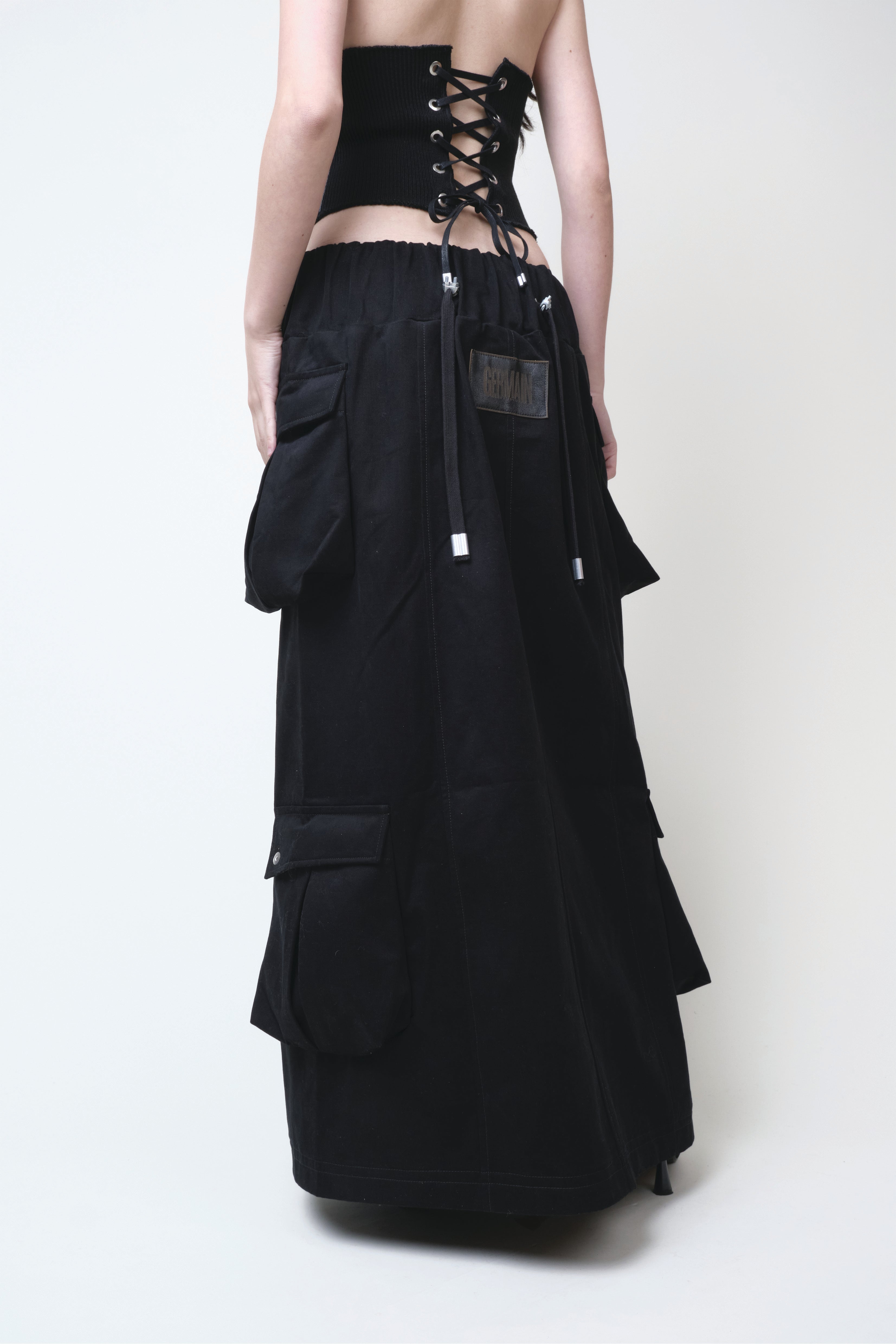 CARGO ZIPPER SKIRT BLACK COTTON