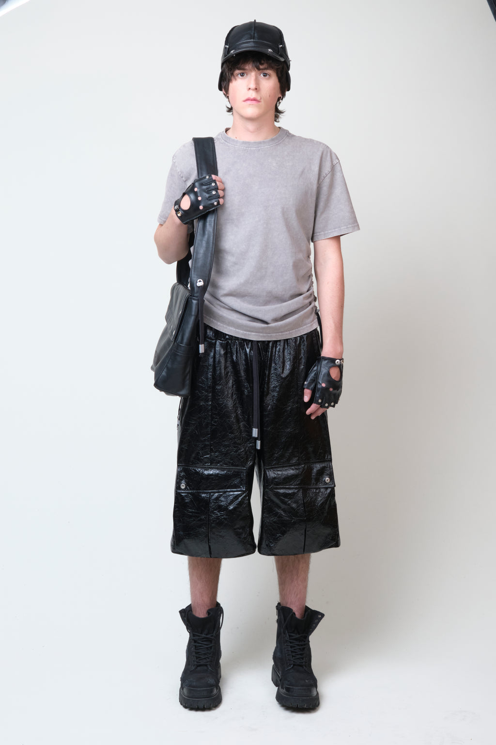 CRUMPLED LEATHER CARGO BOXING SHORT