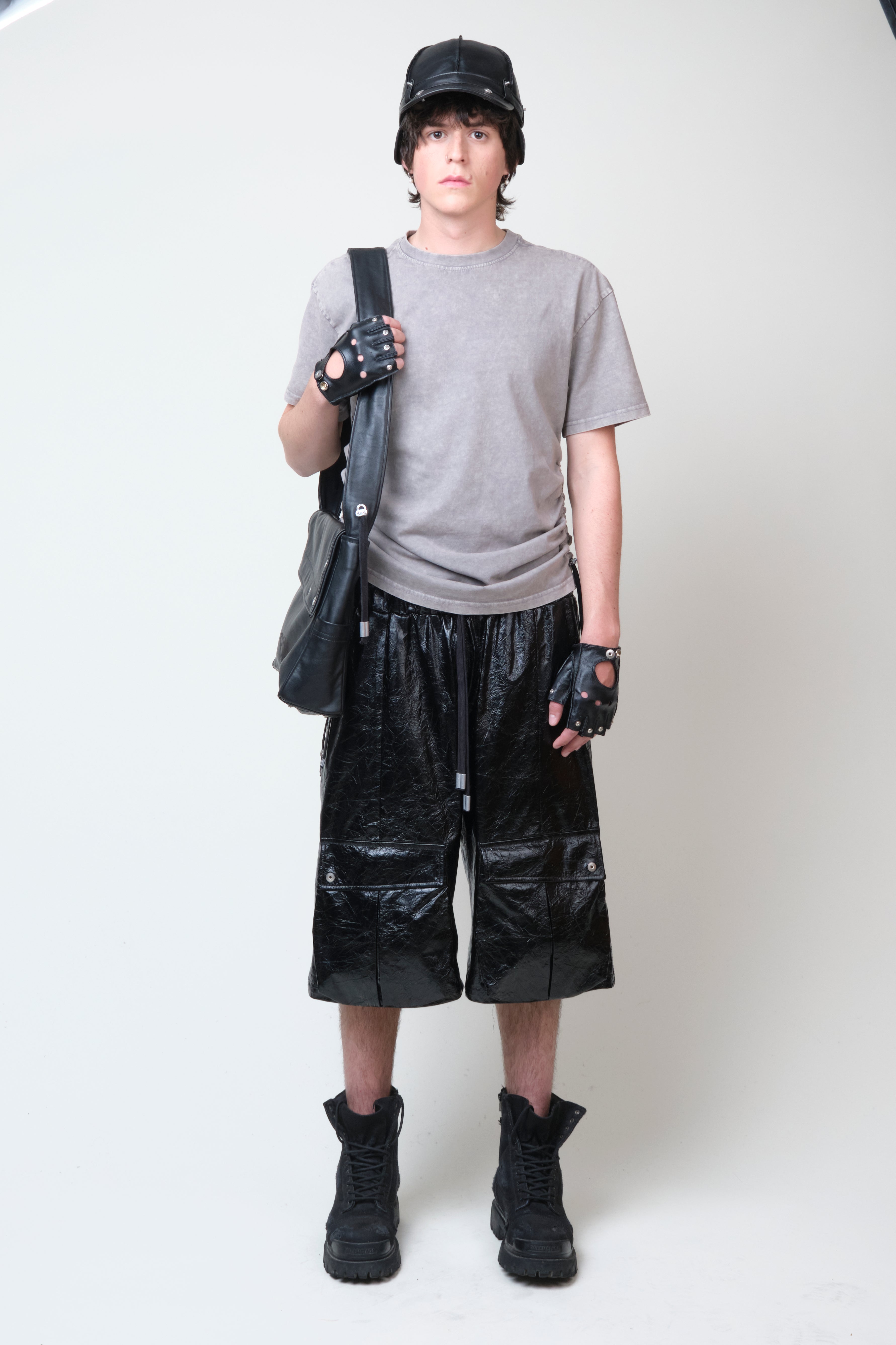 CRUMPLED LEATHER CARGO BOXING SHORT