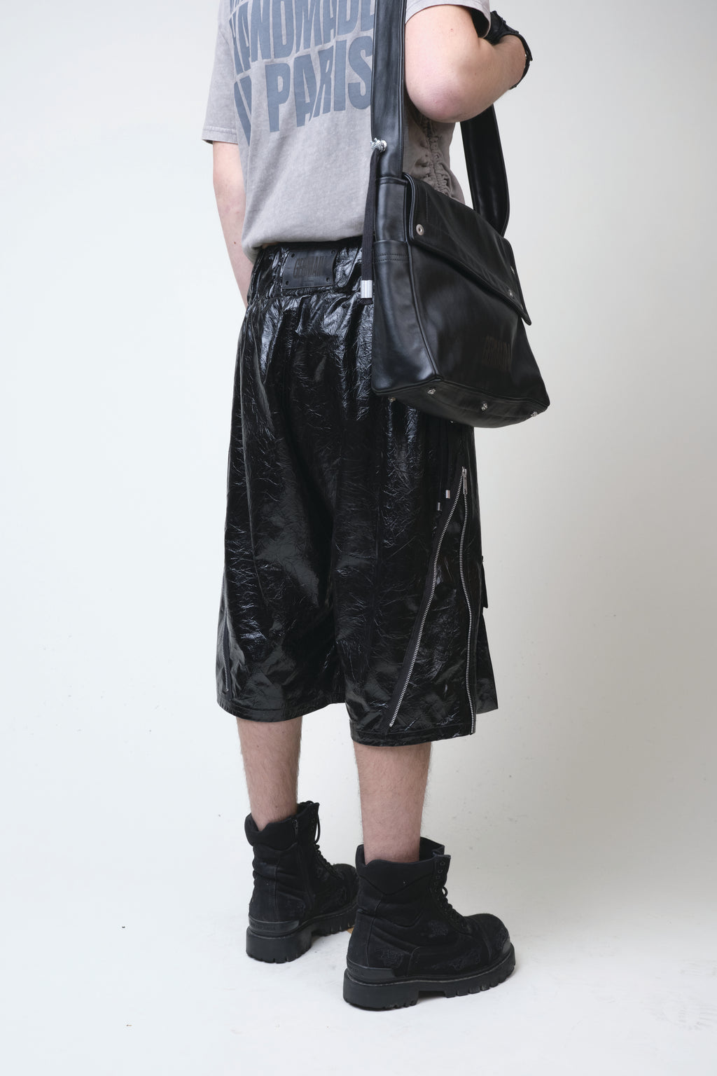 CRUMPLED LEATHER CARGO BOXING SHORT