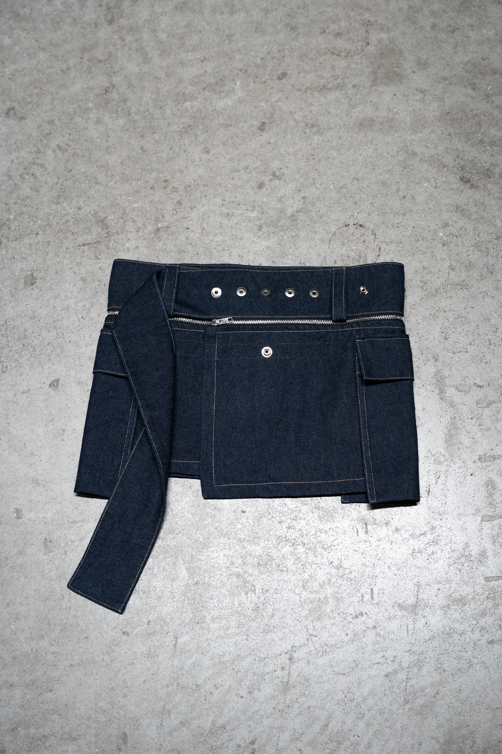 TECHNICAL MINI SKIRT RAW DENIM