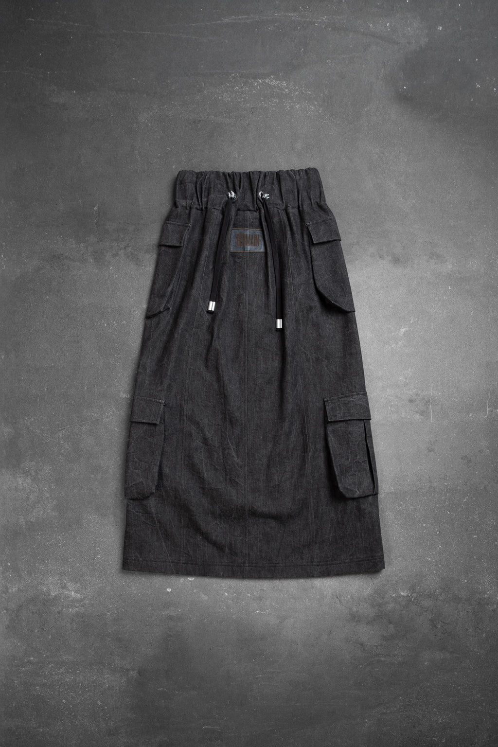 CARGO ZIPPER SKIRT WASHED BLACK DENIM