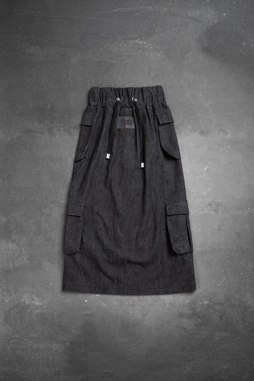 CARGO ZIPPER SKIRT WASHED BLACK DENIM