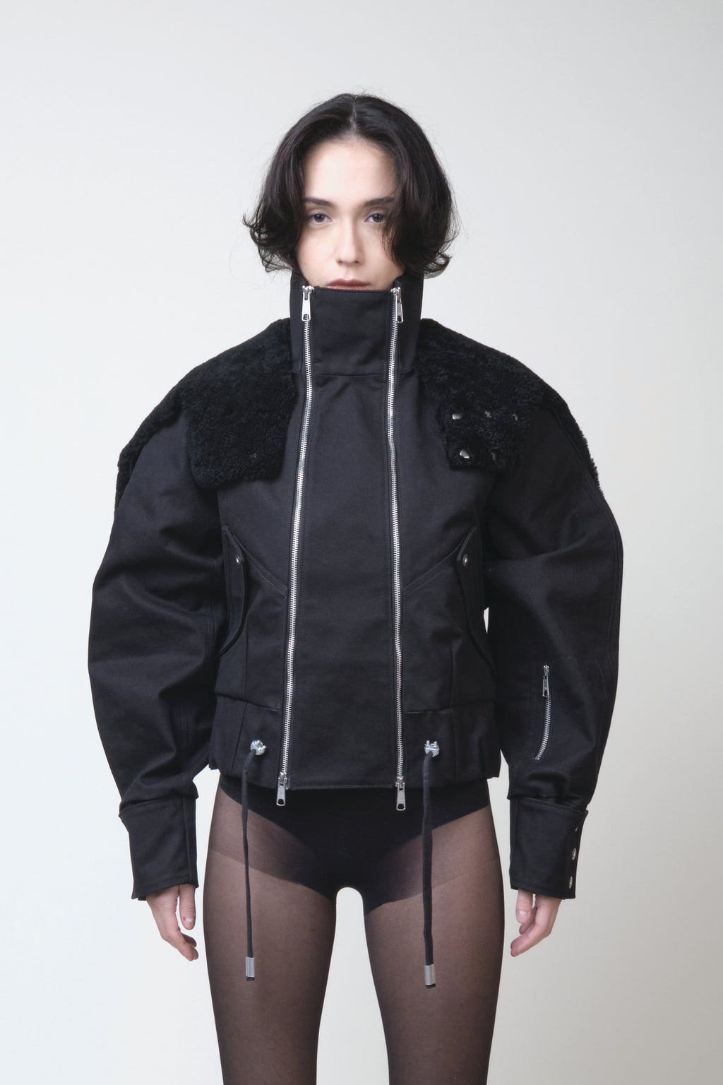 FUR HOOD DOUBLE ZIPPER BOMBER