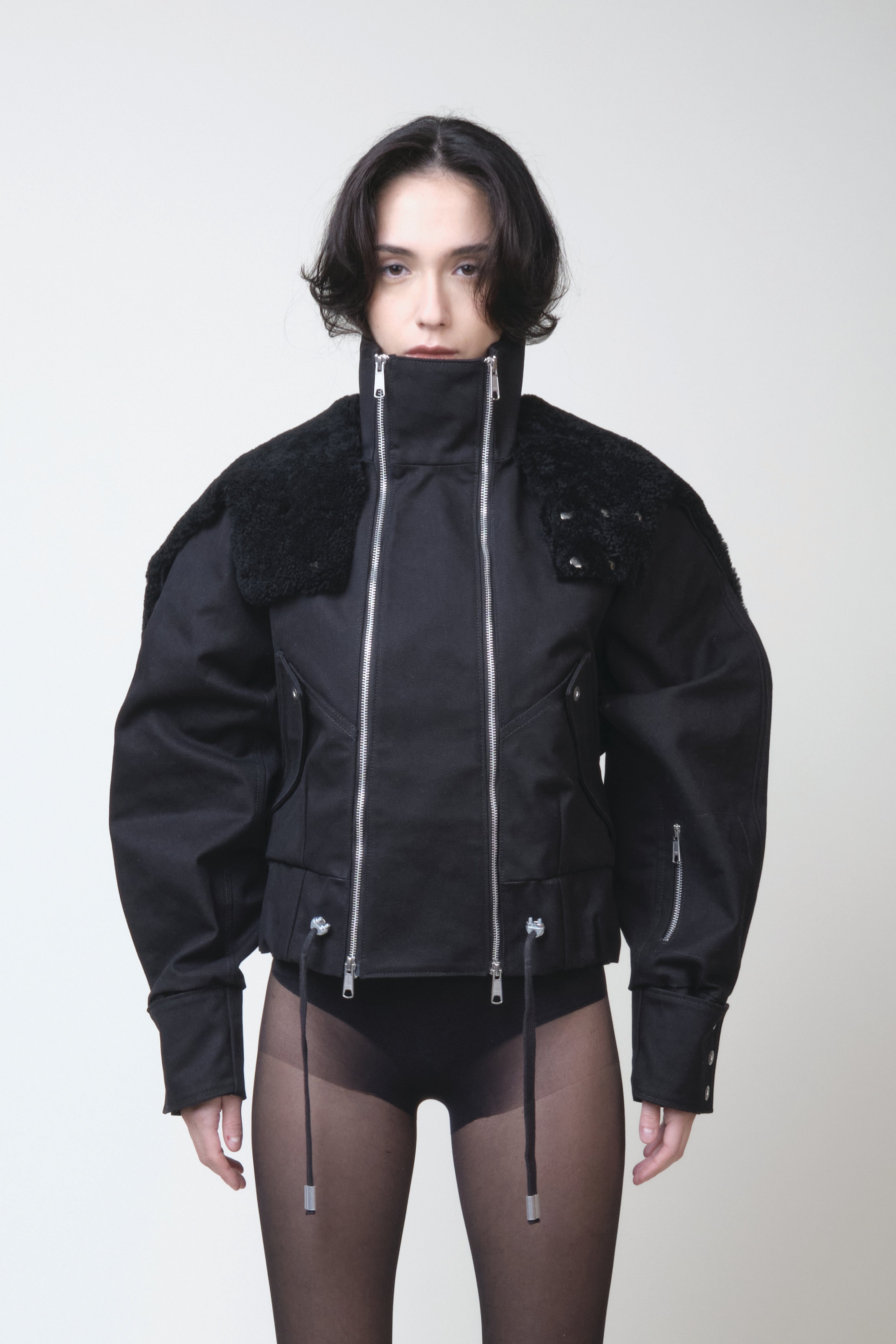 FUR HOOD DOUBLE ZIPPER BOMBER
