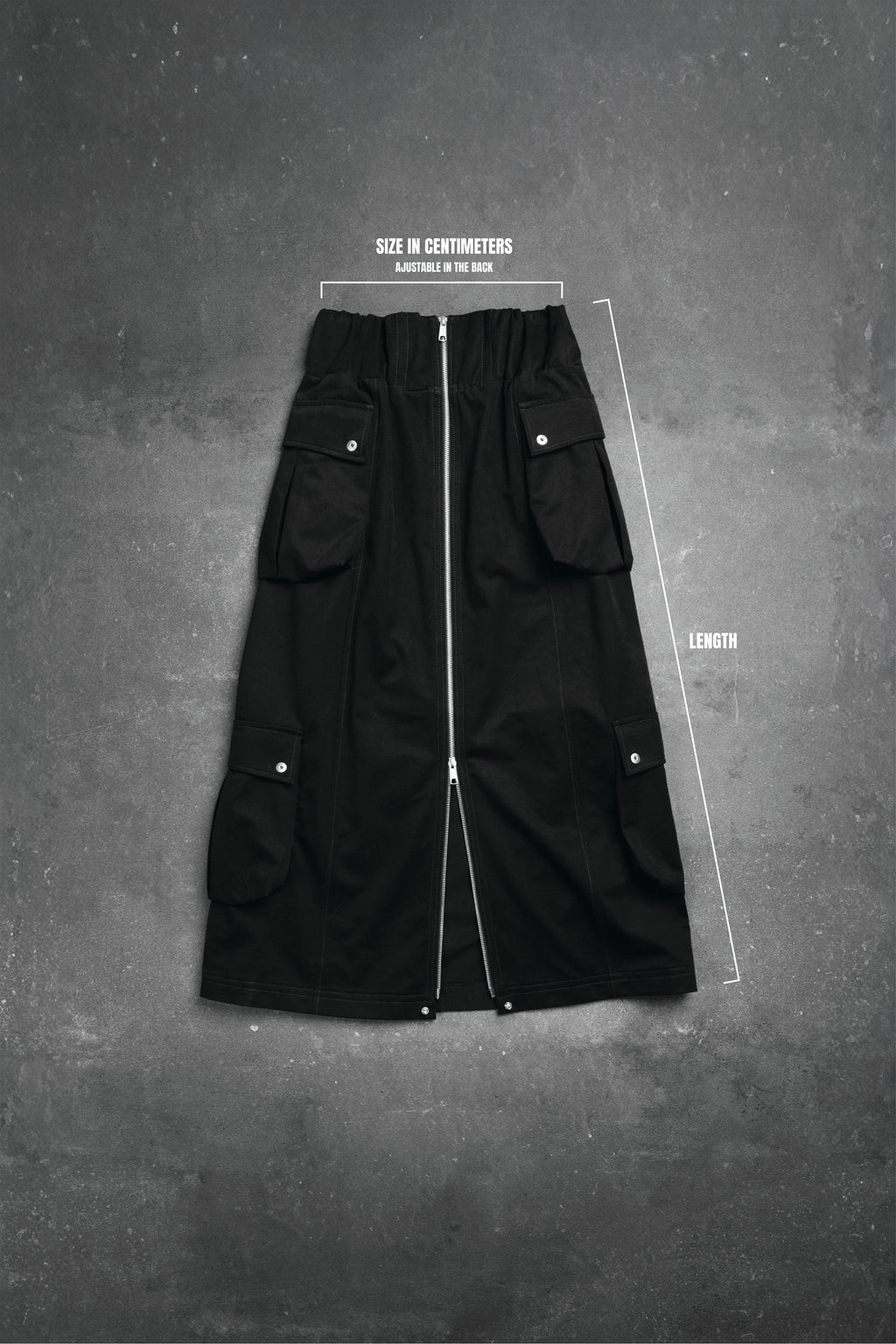 CARGO ZIPPER SKIRT WASHED BLACK DENIM