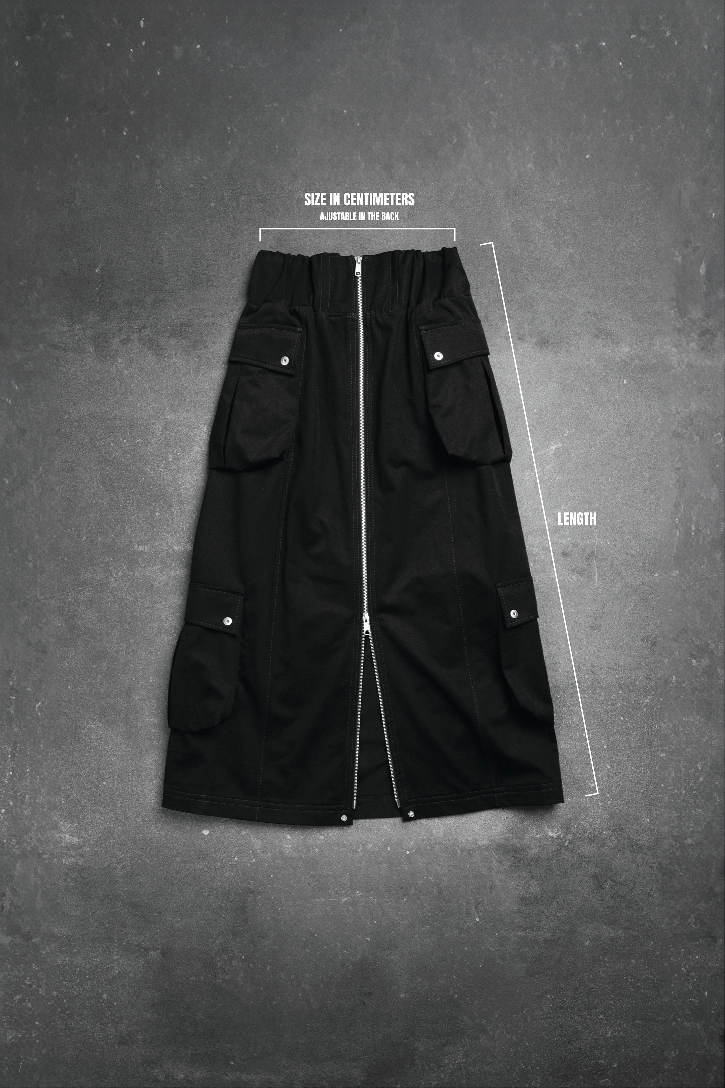 CARGO ZIPPER SKIRT BLACK COTTON